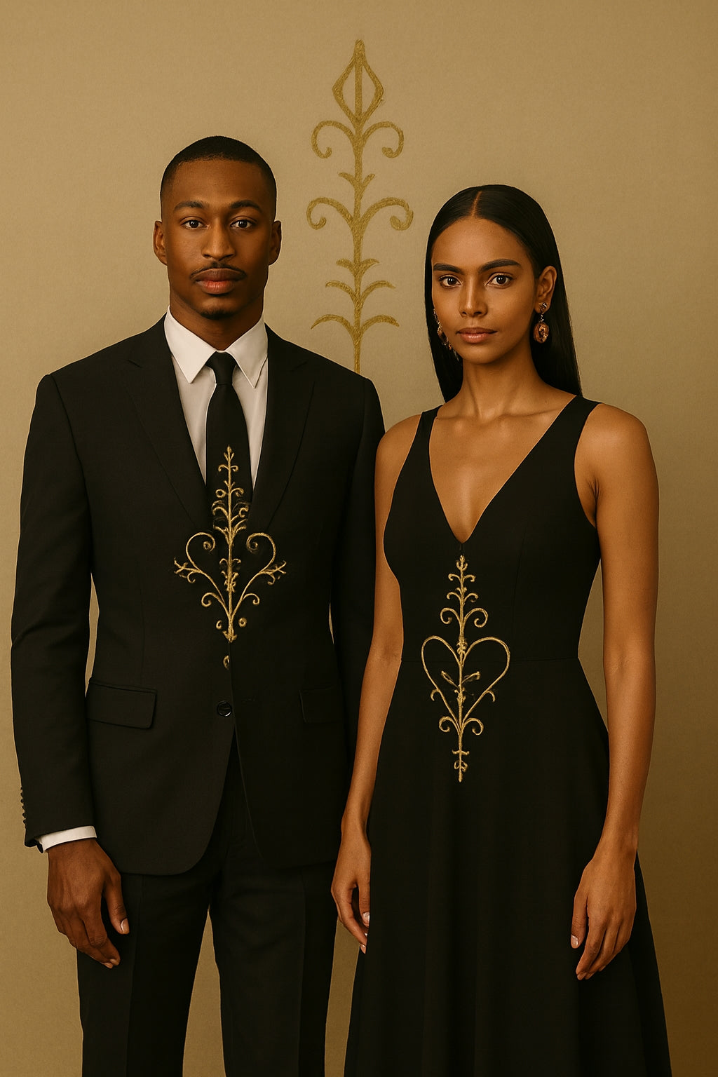 Tenue cérémonielle Wozo – Élégance symétrique en noir,en rouge et or