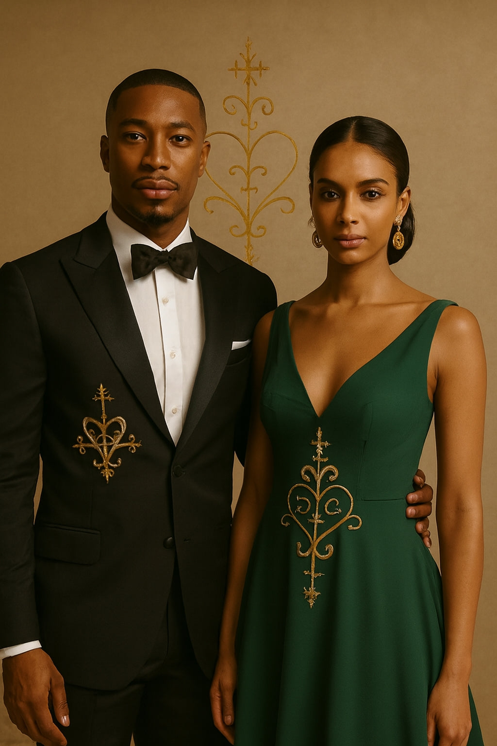 Tenue cérémonielle Wozo – Élégance symétrique en noir,en rouge et or